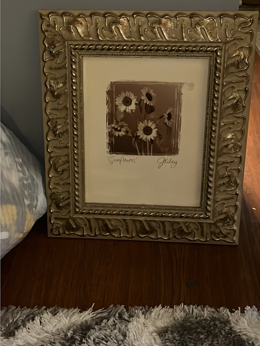 Ornate Gold Framed black & white Sunflower Wall Art